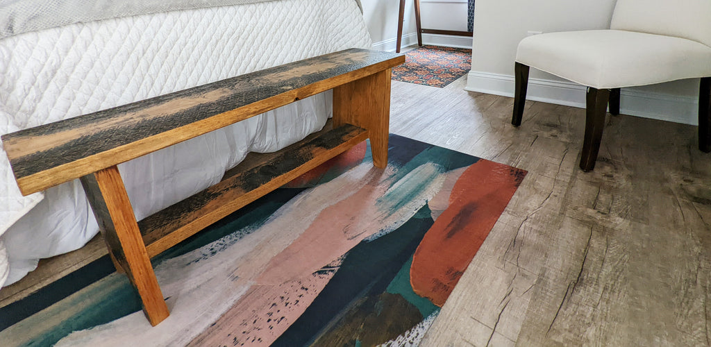 Super low profile floor mat for indoor home use - This abstract painting printed on our low pile washable floormat will add color to any home!