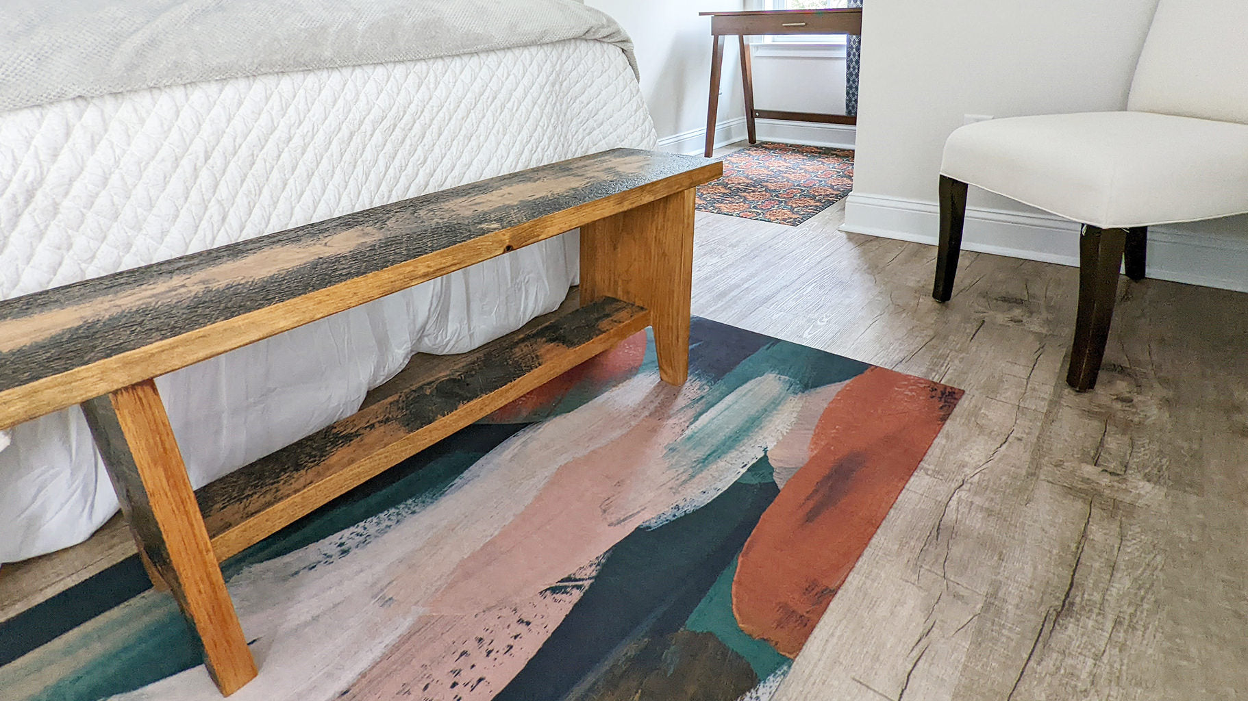 Super low profile floor mat for indoor home use - This abstract painting printed on our low pile washable floormat will add color to any home!