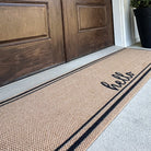 Close up images of Neighburly's Around The Block non-shedding, low-profile surface, personalized with hello.
