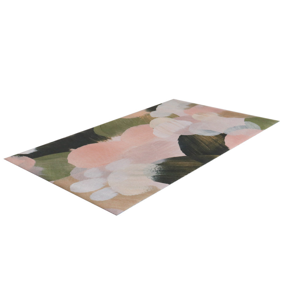 Overhead view of Abstract Painting printed on low profile floor mat in greens, pinks, and creams