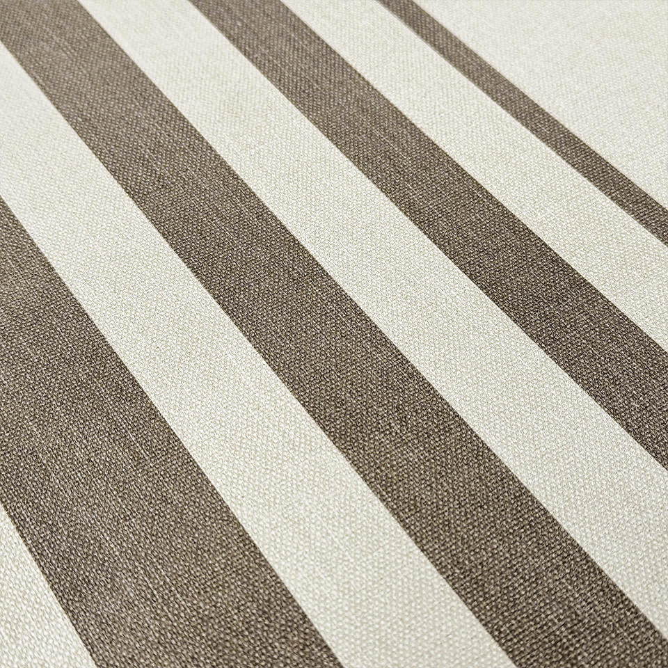 Close up of canvas-like textured mat with cream and light brown stripes in various sizes.