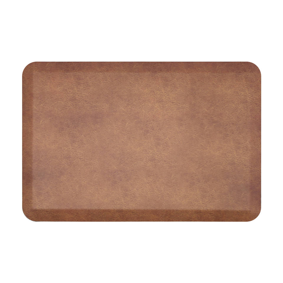 Traditional chestnut leather design printed on the incredibly comfortable anti-fatigue Happy Feet mat.