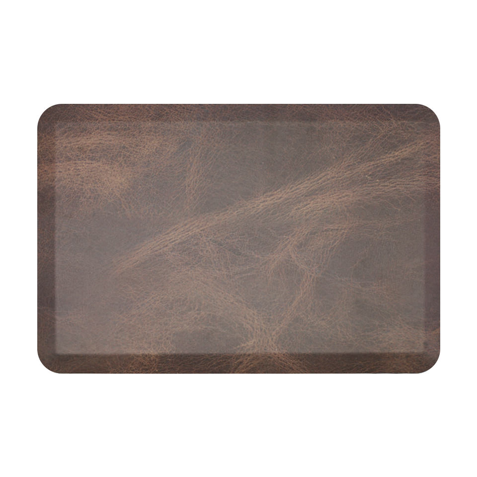 Traditional espresso leather design printed on the incredibly comfortable anti-fatigue Happy Feet mat.