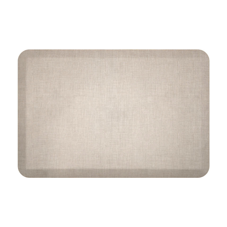 Happy Feet mat with a linen printed texture in a sand color with incredibly anti-fatigue qualities