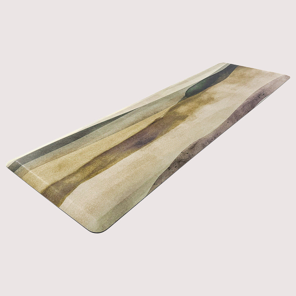 beautiful runner ant-fatigue mat with foam cushion for comfort. Watercolor landscape design on a canvas like texture.