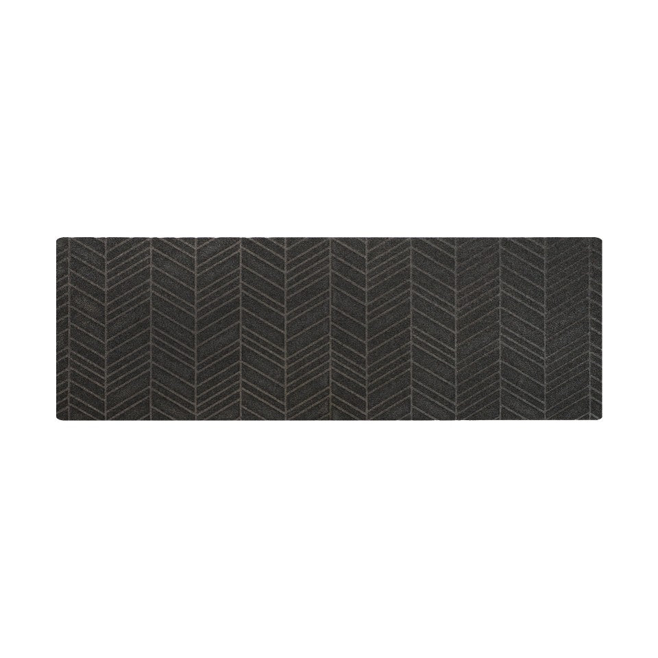 Double door sized bi level doormat with chevron pattern shown in greige