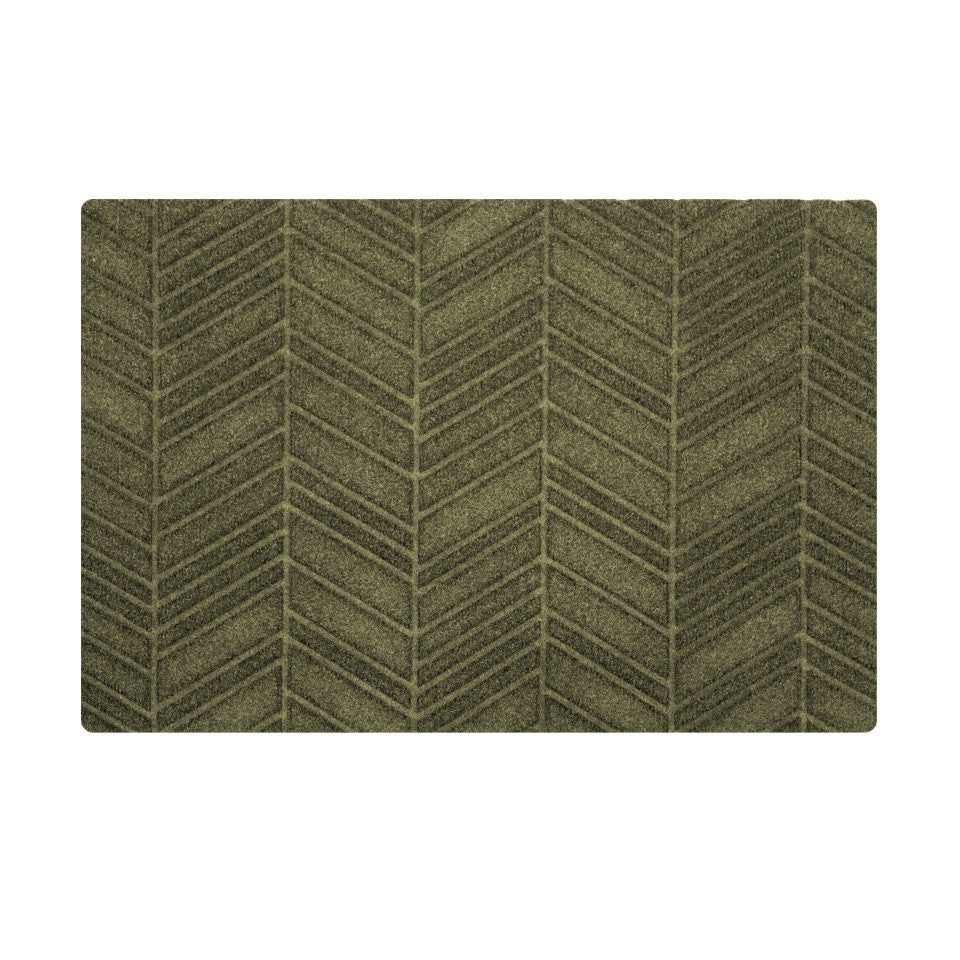 Olive green single door doormat with bi level chevron pattern