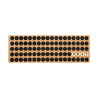 Double door Lucky Numbers mat personalized with street numbers in white circles with black circles in a linear pattern.