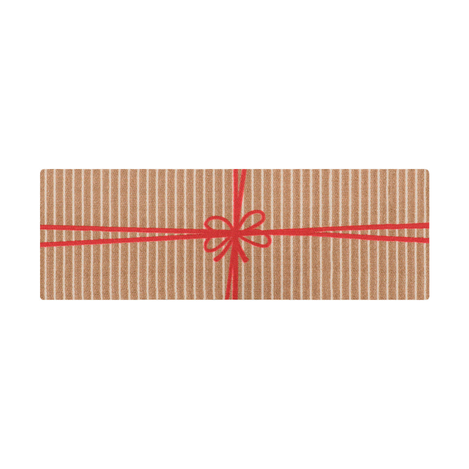 Neighburly double door doormat brown and white striped present with a red bow.
