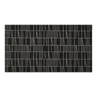 Maxcent Biblioteca medium mat in Charcoal – a long, low-profile rug featuring a geometric grid and angled light grey line pattern across a dark background. Designed with a soft carpeted surface and non-slip rubber backing for secure placement in hallways or entryways.