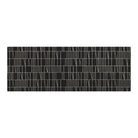 Maxcent Biblioteca runner mat in Charcoal – a long area rug featuring a deep black background with light tan and gray linear accents in a modern grid pattern. The carpeted surface adds softness underfoot, and the non-slip rubber backing helps keep it firmly in place on hard floors.
