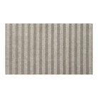 Overhead view of Maxcent Classic Stripe accent mat in light greige with vertical brown stripes—washable, low-profile mat with timeless striped design.