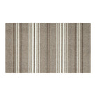 Top-down view of Maxcent Ticking Stripes accent rug featuring a greige base with crisp white and brown ticking stripe pattern—ideal for kitchens, baths, or entryways.