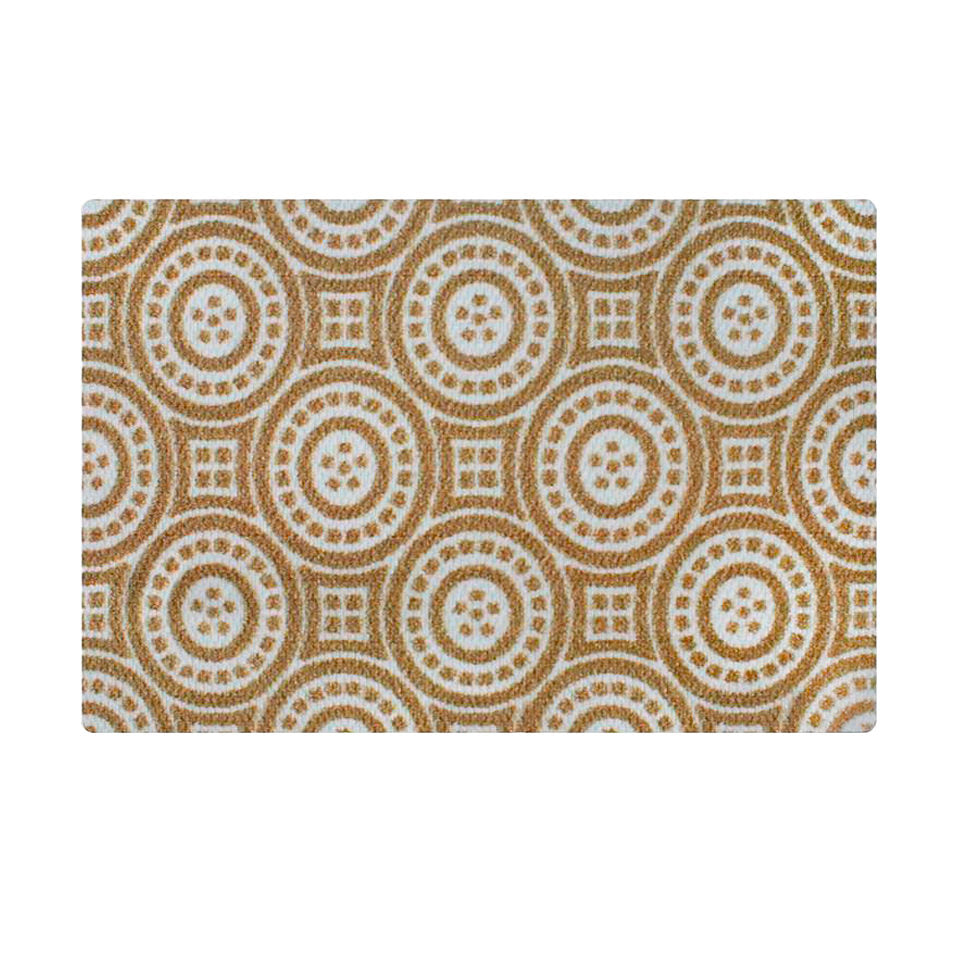 Coir and white single door doormat with circle medallion pattern