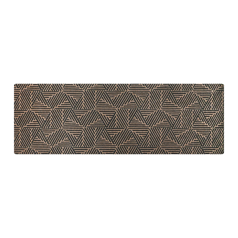 Neighburly Escher decorative indoor doormat features a modern geometric pattern in brown and black in a larger double door doormat size.