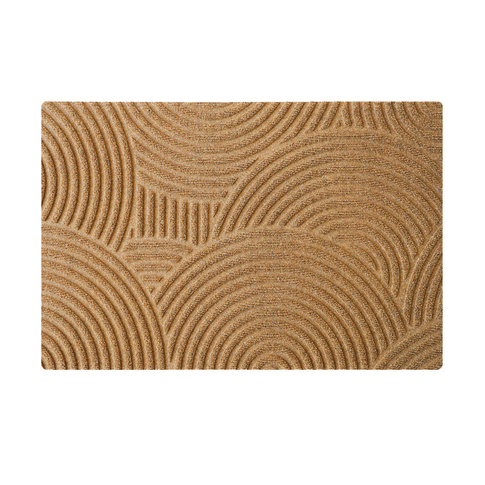Wheat colored circular geometric bi-level doormat for single door