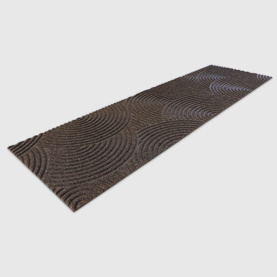 Put Your Records On double door doormat in Greige is a modern looking doormat that fits in front of double doors and sliding glass doors.