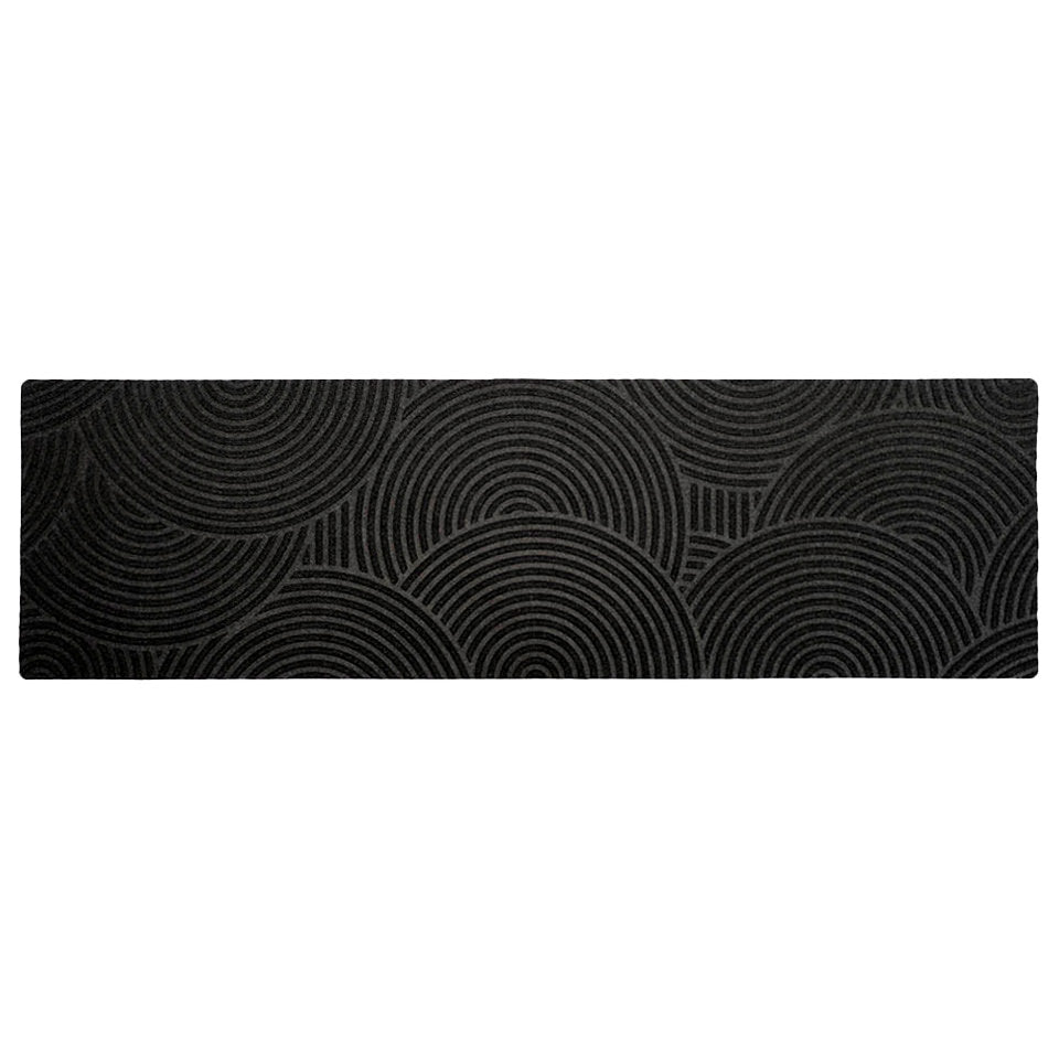 Overhead of the Put Your Records On circular designed doormat that is all-weather and features Matterly's durable rubber backing.
