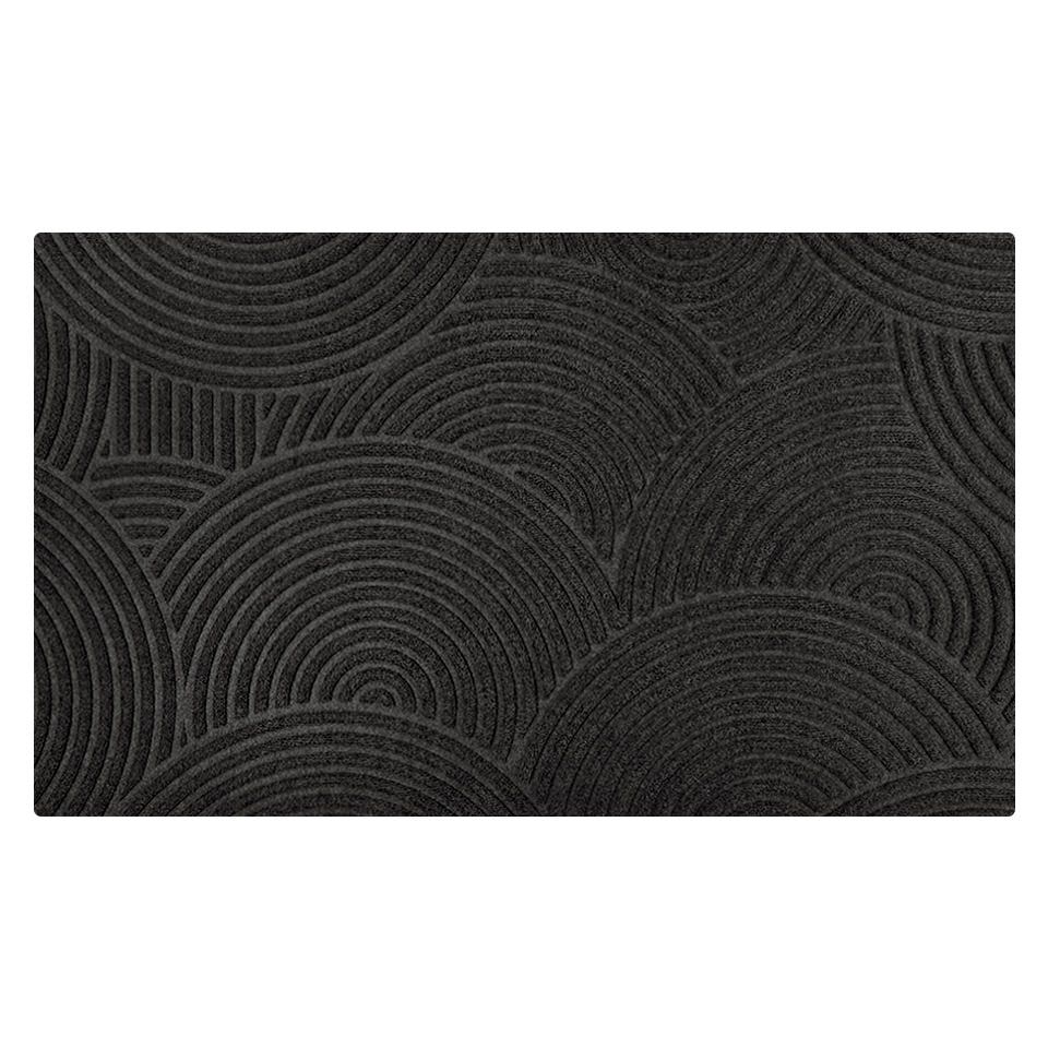 WaterHog Luxe Put Your Records On circular geometric patterned graphite doormat in large.