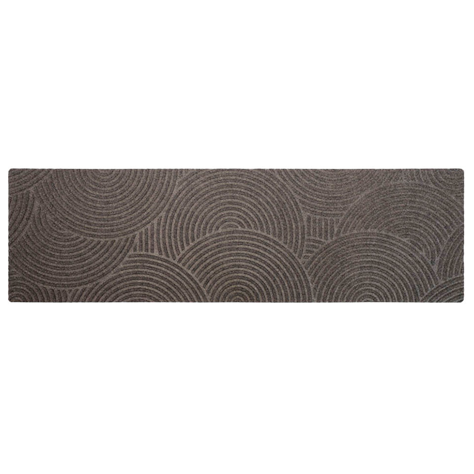 Overhead of WaterHog Luxe's Put Your Records On door mat in the size double door, featuring a water-resistant, greige colored surface.