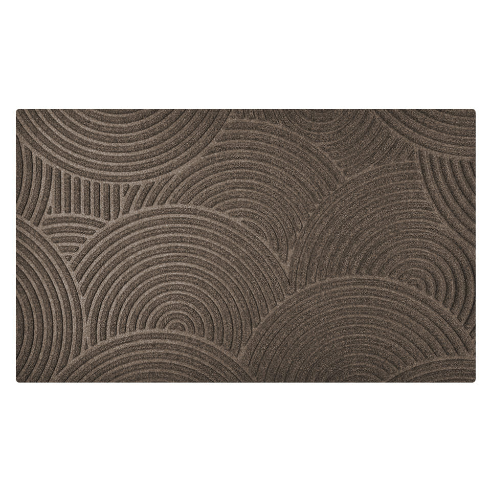 WaterHog Luxe Put Your Records On circular geometric patterned greige doormat in large.