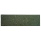 Overhead of a WaterHog Luxe, all-weather double door doormat in the Put Your Records On Design circular in the color olive featuring a durable rubber backing.