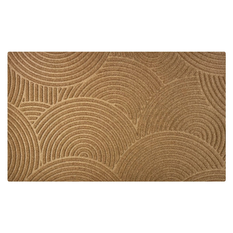 WaterHog Luxe Put Your Records On circular geometric patterned wheat doormat in large.