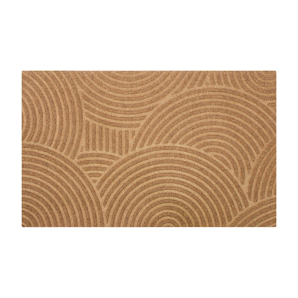 Wheat colored circular geometric bi-level doormat for single door