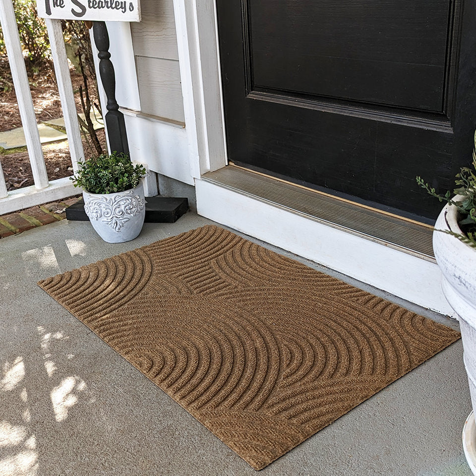 WaterHog Luxe Put Your Records On in wheat single door with a low-profile, full rubber backing, and made in the USA.