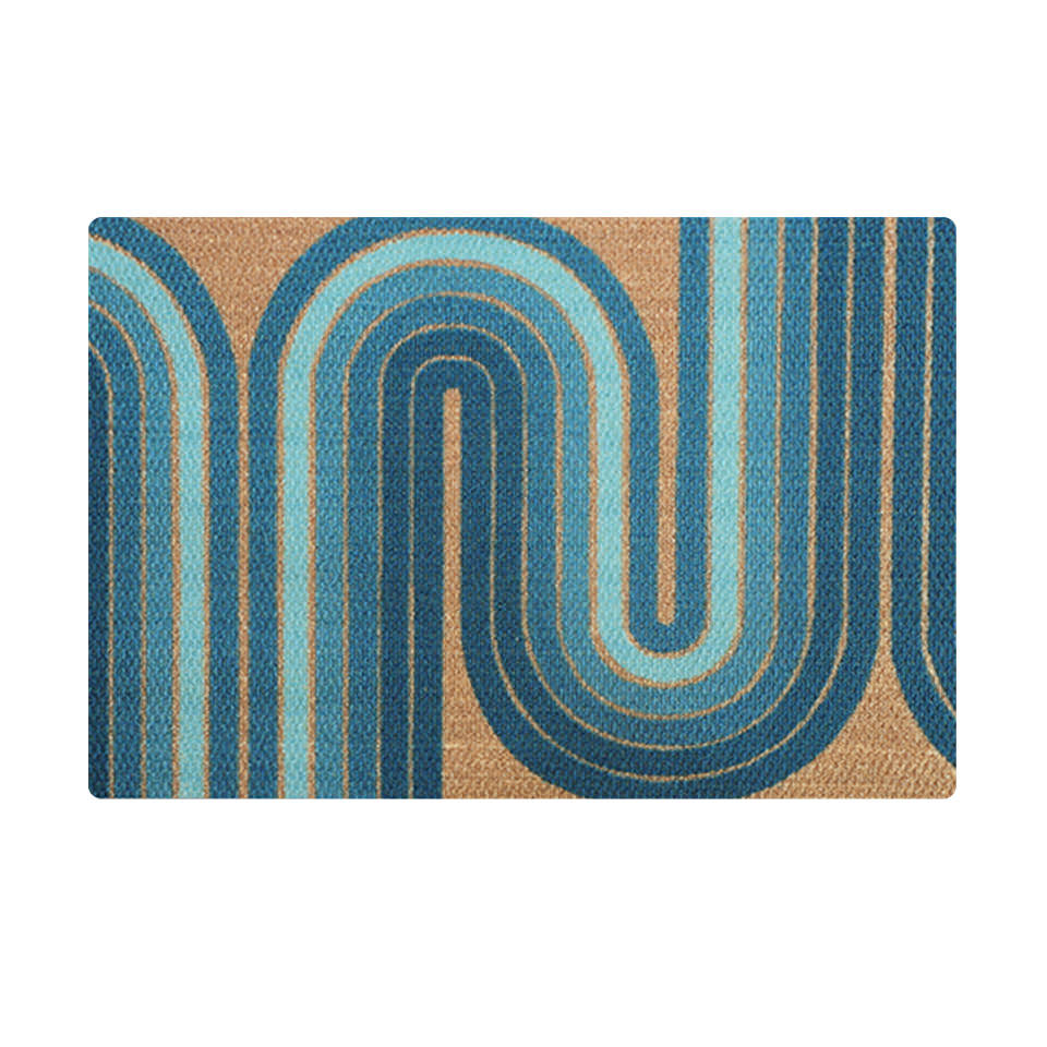 Neighburly Retro Vibes interior doormat featured in ocean and coir color.