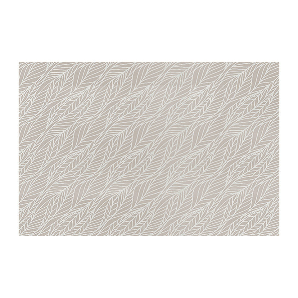 Abstract cream colored leaf pattern on shiitake tan linen look low profile washable floormat