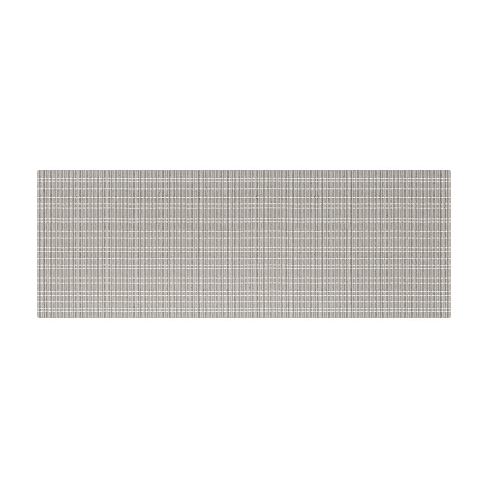 Boucle Weave mat as a medium runner with a boucle linear pattern in white and cream on a beige background.