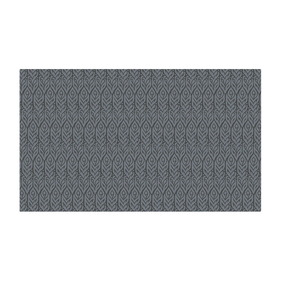 Overhead of Un-Rug Color Washed Quill mat in size medium. Repetitive design in a blue color pallet