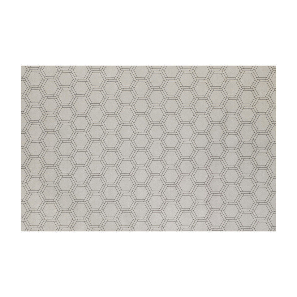 Low profile washable floor mat in shiitake tan printed linen with double honeycomb accent design in urbane bronze size small