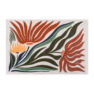 Large MCM abstract floral, shiitake tan background and orange and yellow flowers with leaves on low profile washable mat