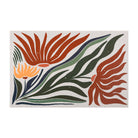 Small MCM abstract floral, shiitake tan background and orange and yellow flowers with leaves on low profile washable mat