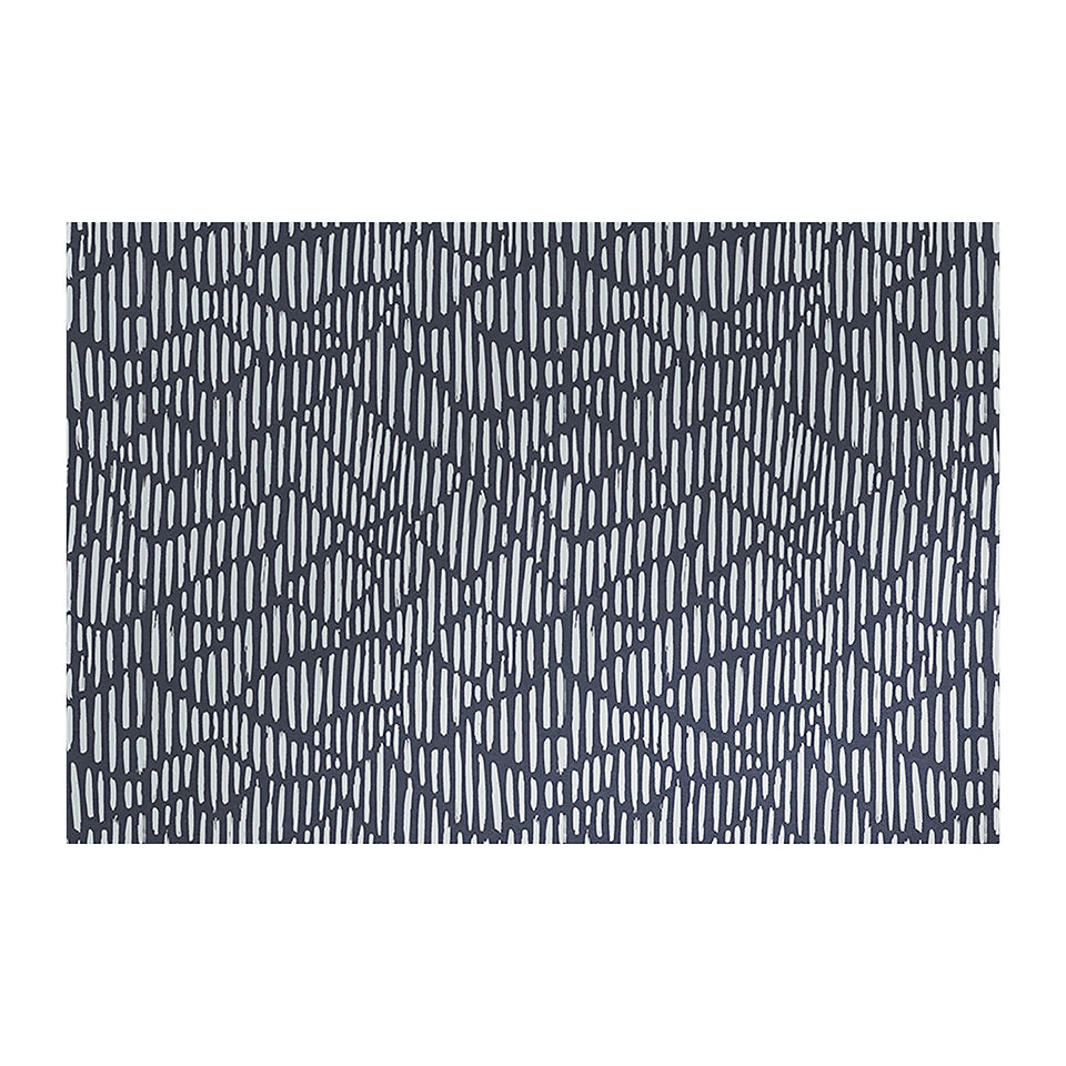 Sea salt organic line abstract on dark storm cloud blue background, low profile machine washable indoor floor mat size large