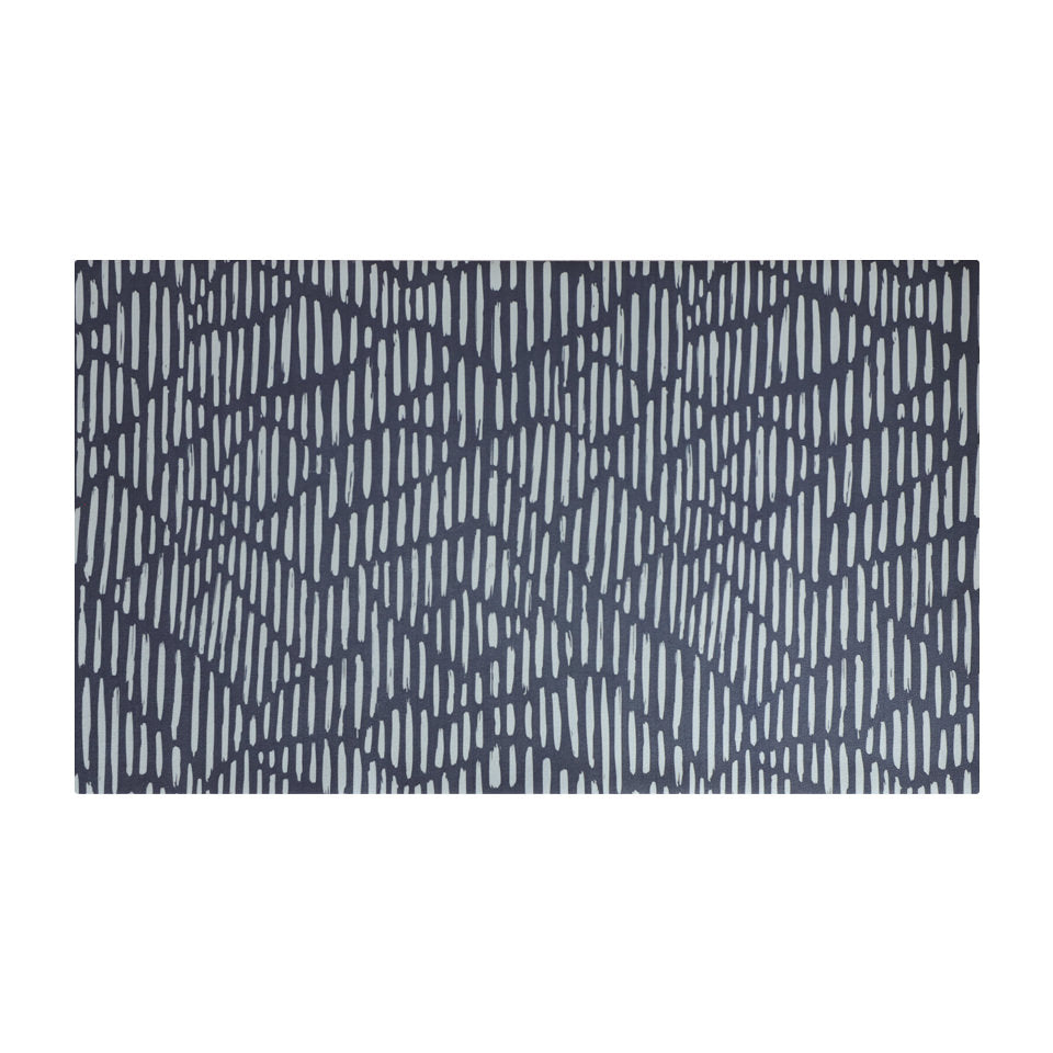 Sea salt organic line abstract on dark storm cloud blue background, low profile machine washable indoor floor mat size medium