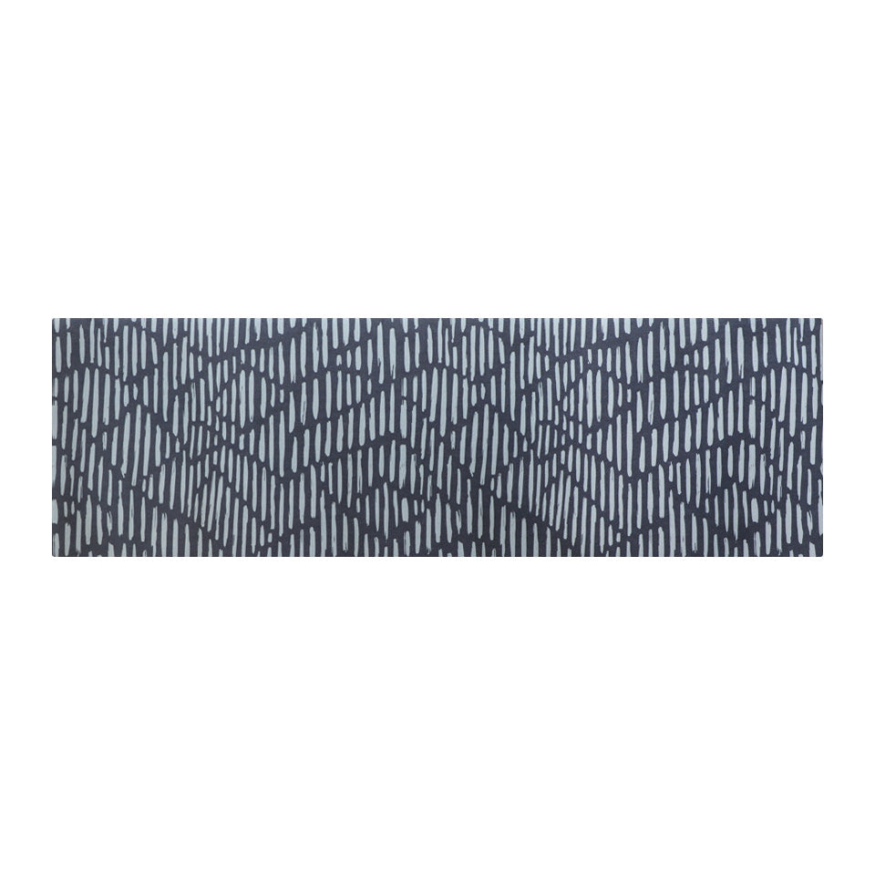Sea salt organic line abstract on dark storm cloud blue background, low profile machine washable indoor floor mat size runner