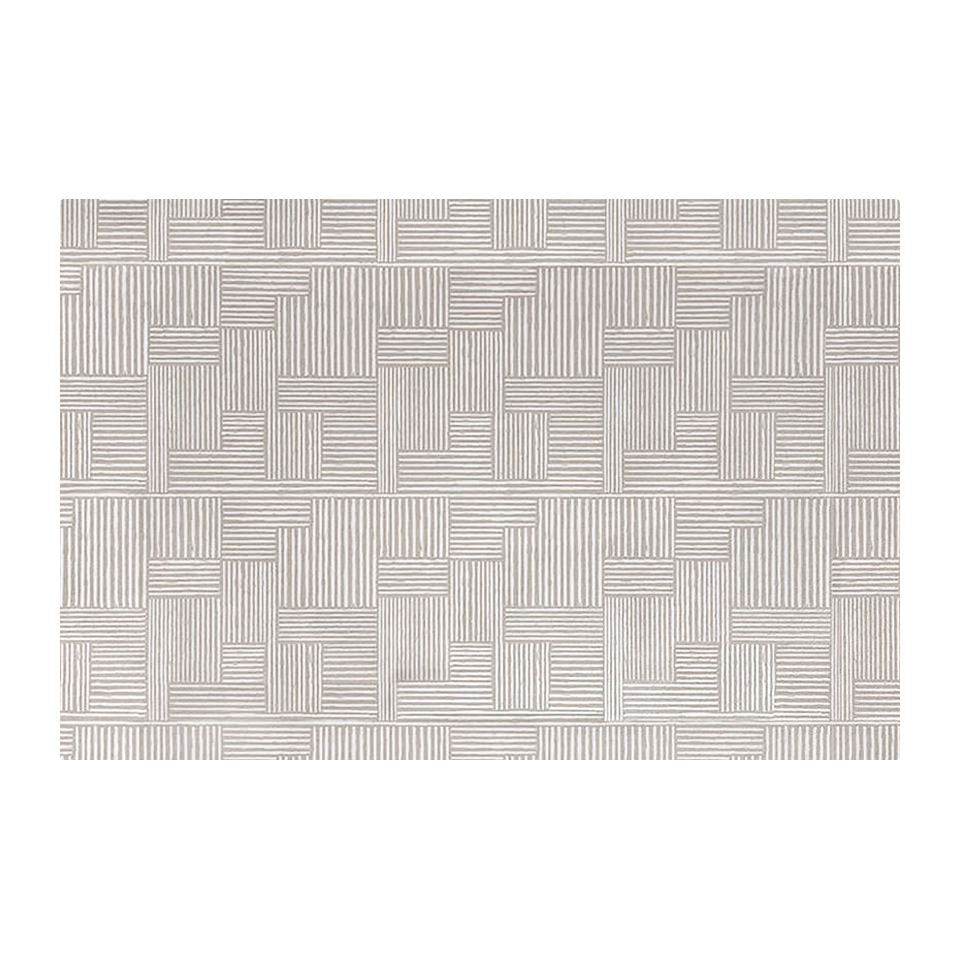 Large Shiitake tan with snowbound cream organic lines in abstract square pattern on a low profile washable interior mat.