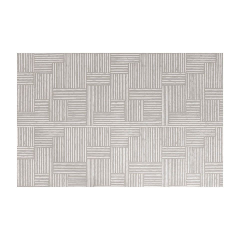 Small Shiitake tan with snowbound cream organic lines in abstract square pattern on a low profile washable interior mat.