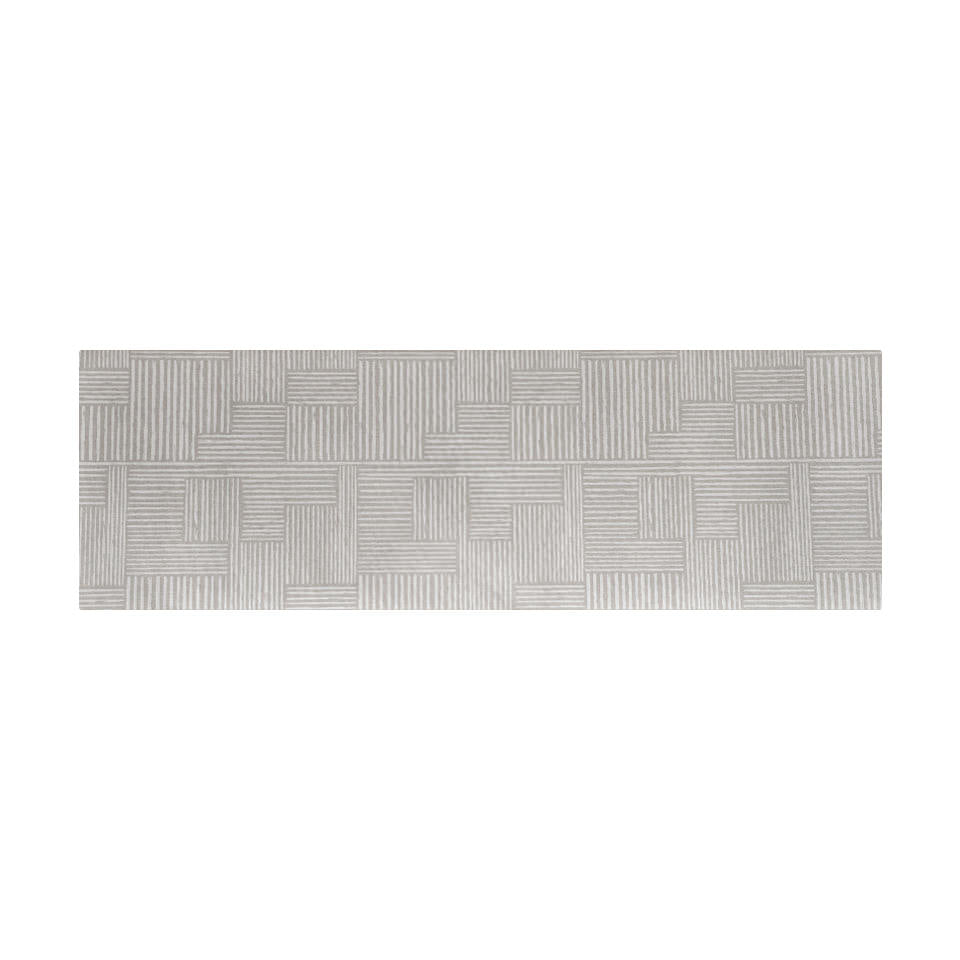 Runner Shiitake tan with snowbound cream organic lines in abstract square pattern on a low profile washable interior mat.