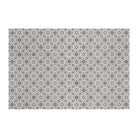 Neutral kaleidoscope pattern in shiitake tan and urbane bronze brown with touches of storm cloud blue on this low profile washable interior floor mat.
