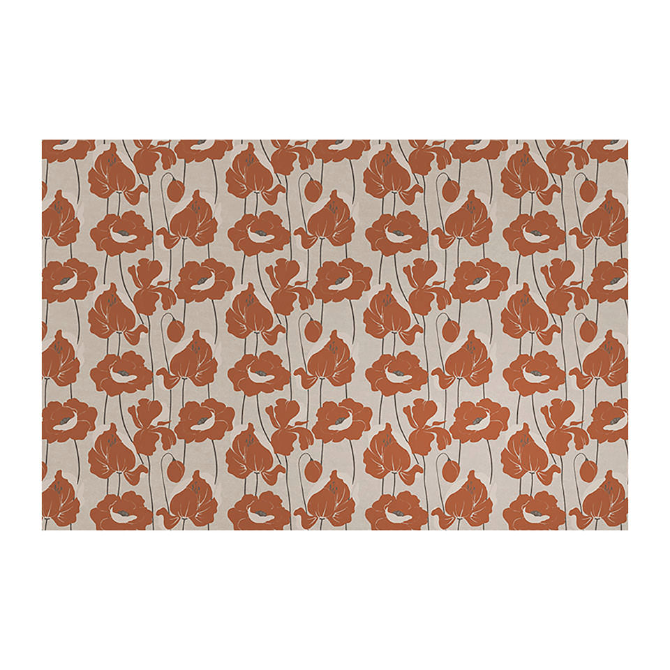 Beautiful mat with neutral light beige (shiitake) base with poppy flowers in a deep orange (earthen jug) shade; large