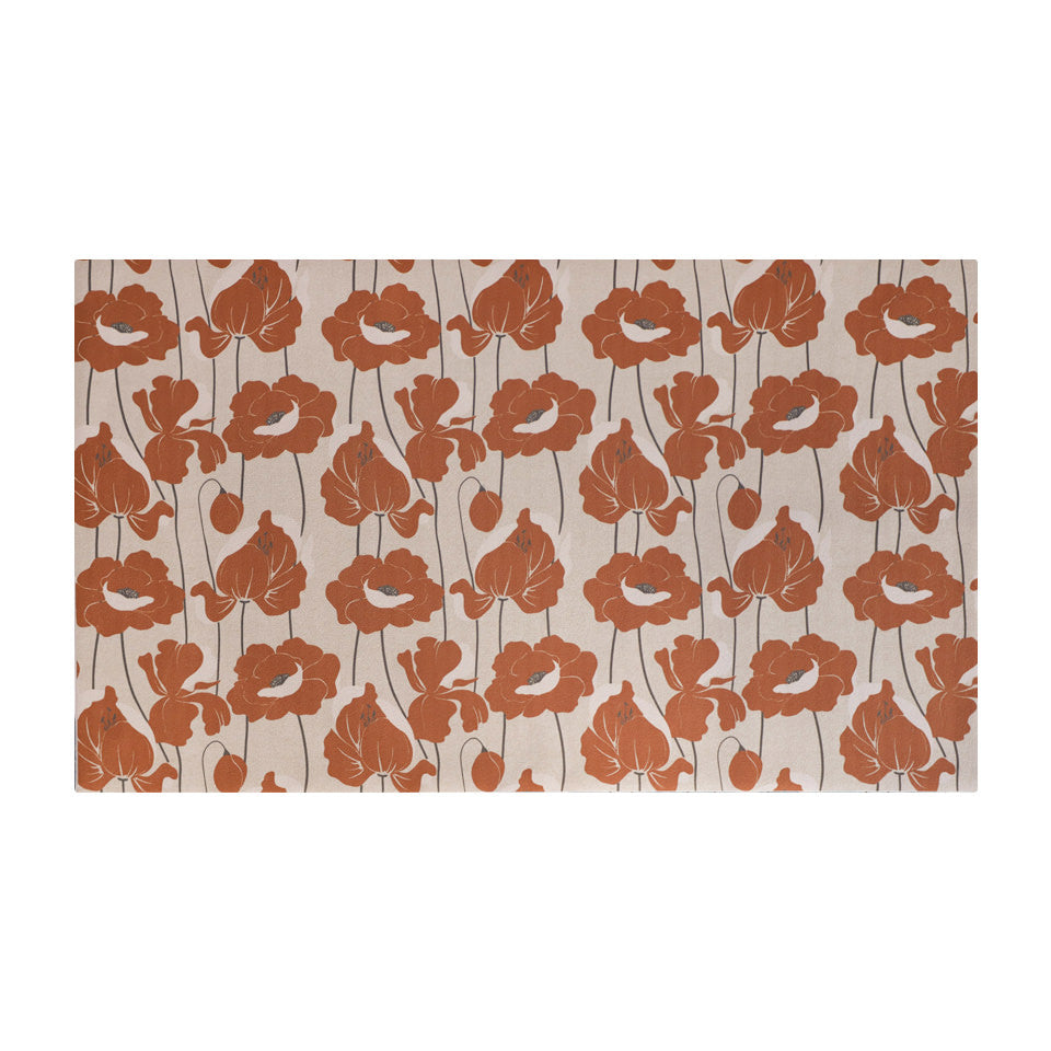 Beautiful mat with neutral light beige (shiitake) base with poppy flowers in a deep orange (earthen jug) shade; medium