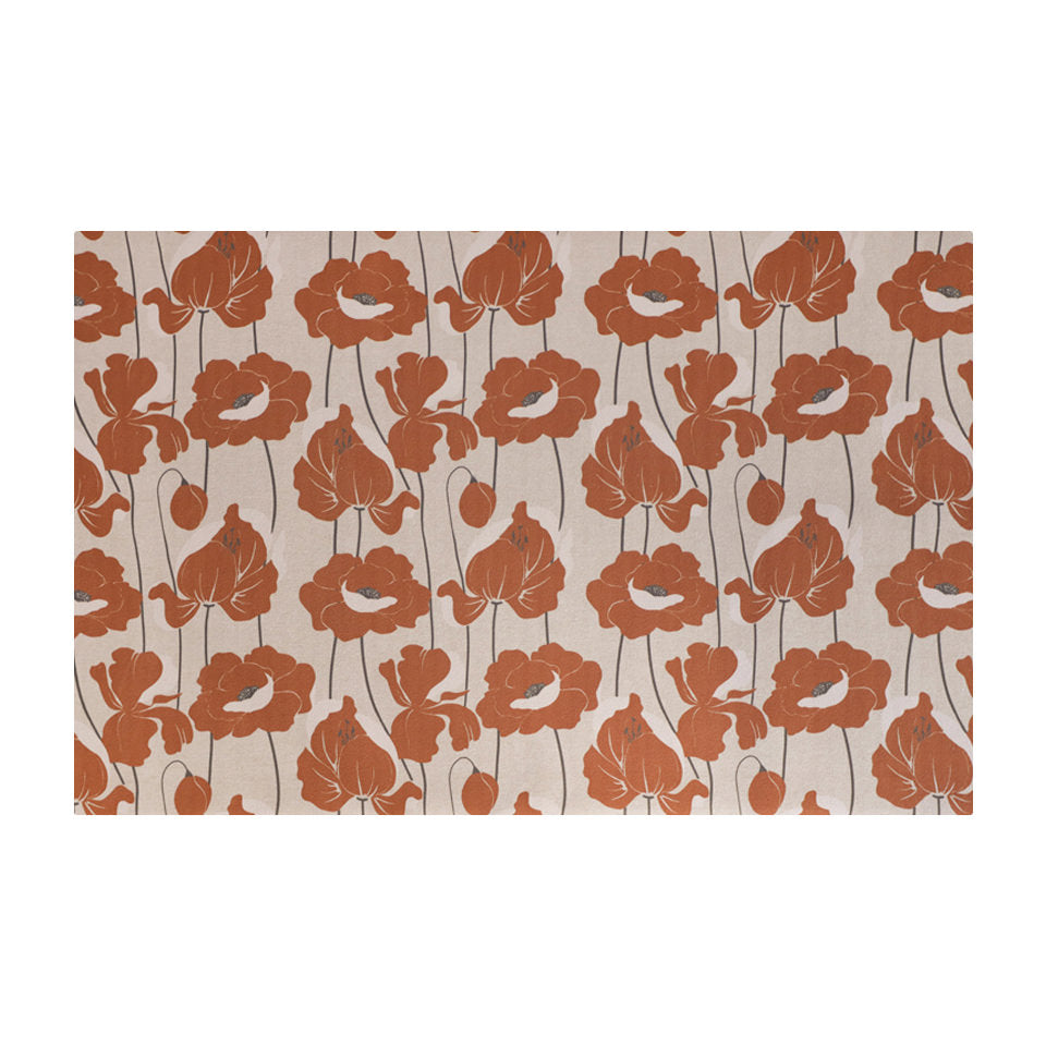 Beautiful mat with neutral light beige (shiitake) base with poppy flowers in a deep orange (earthen jug) shade; small