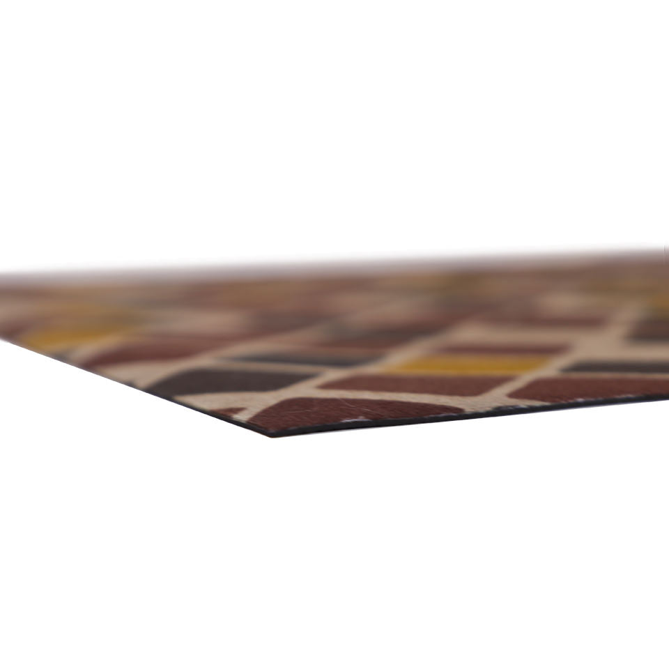 close up view of very think, low-profile mat with rubber backing and soft fabric surface