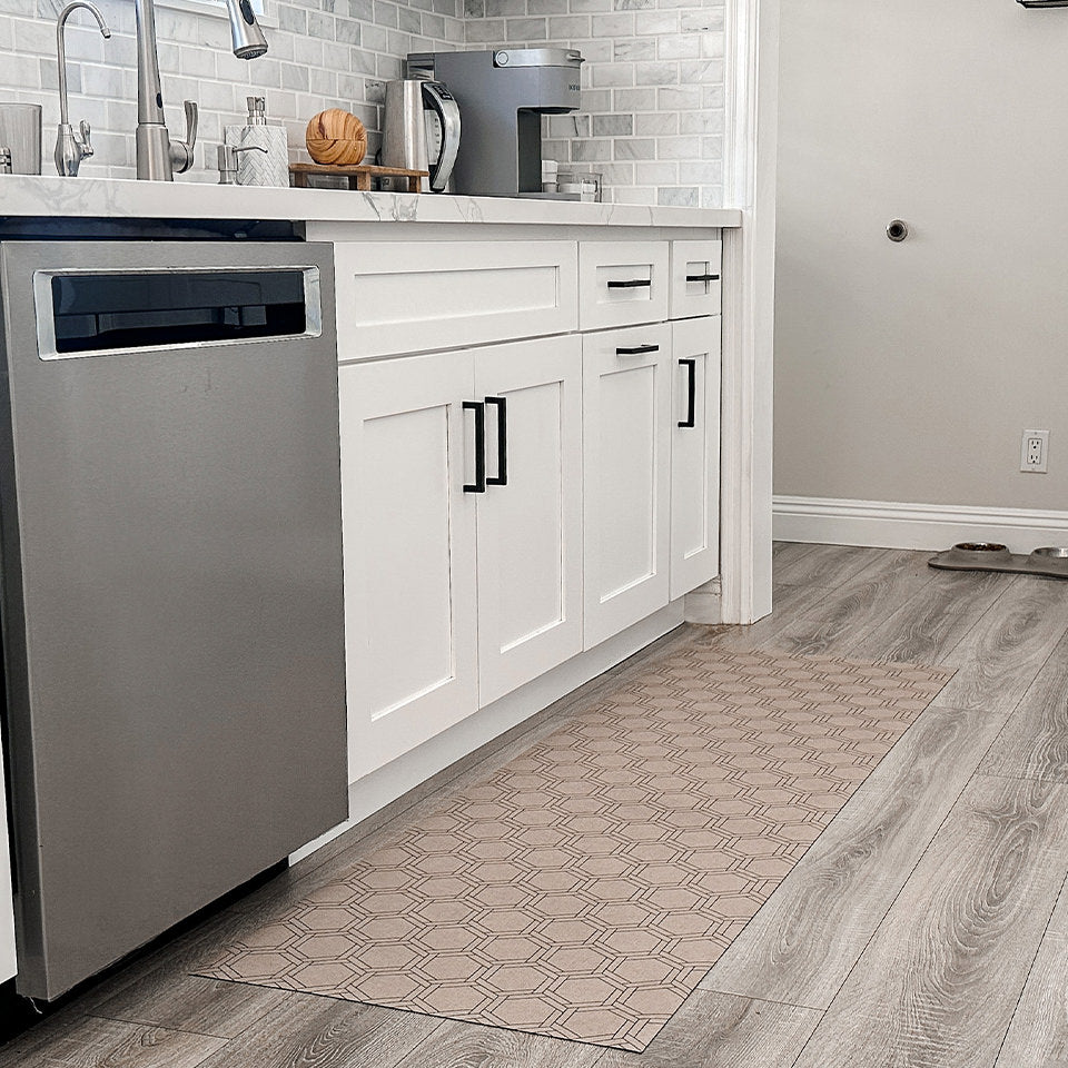 Un-Rug Honeycomb kitchen mats are machine washable for spills and messes.