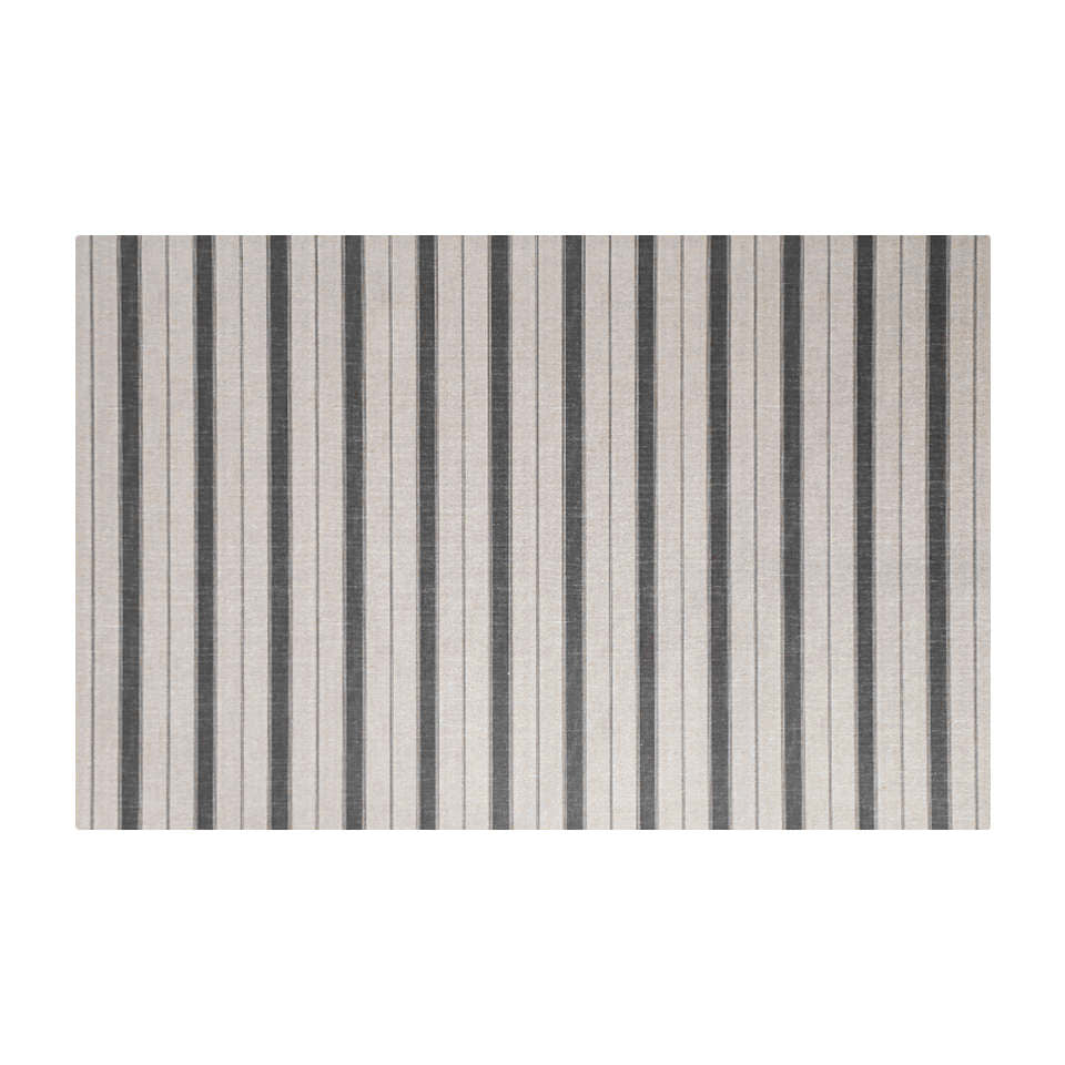 Vertical stripes across a beautiful mat in neutral tones, tan and grey.