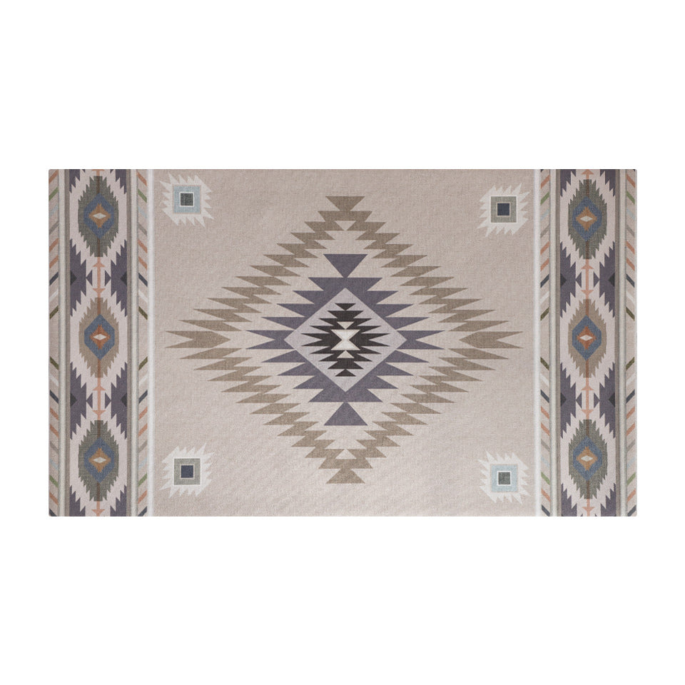 high resolution print on smooth polyester fabric in light turkish design that has a neutral colored background with blues/neutrals design